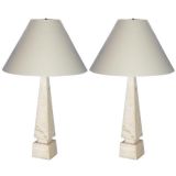 Pair of Alabaster Obelisk Lamps