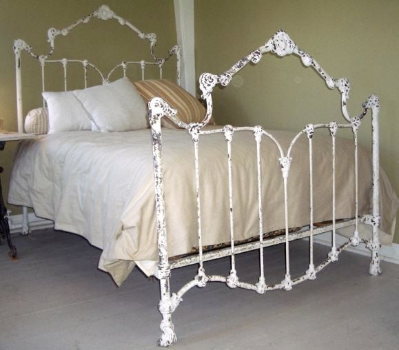 19th Century Iron Double Bed with Old Paint