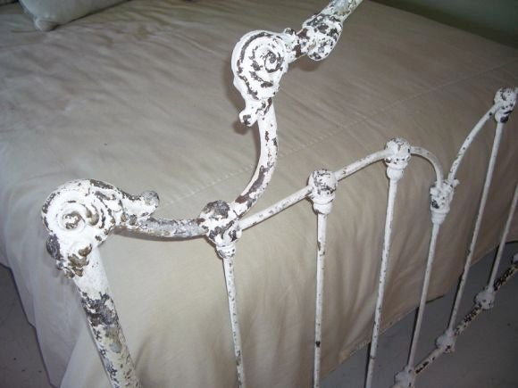 Iron Double Bed with Old Paint In Excellent Condition In Bridgehampton, NY