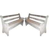 Pair of Benches with Original White Paint