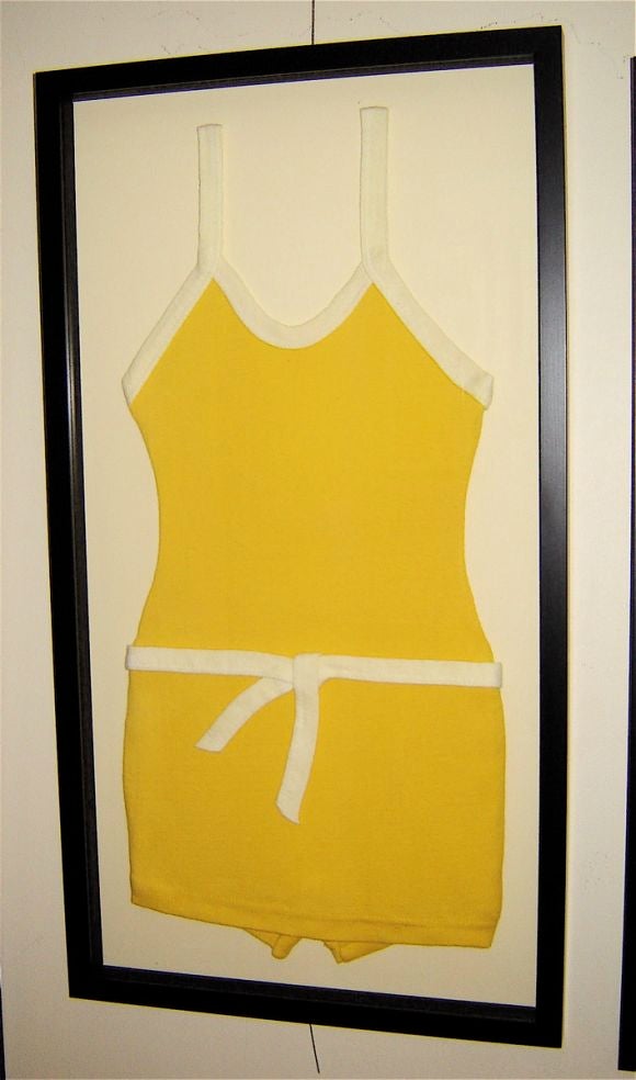 Wool bathing suits dating from the early 20th century, framed in custom lacquered shadow boxes. Selection is constantly evolving. Sold individually. Measurements vary.