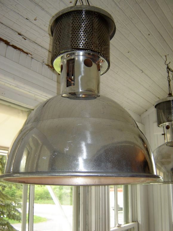 Pair of Very Large Industrial Hanging Lamps