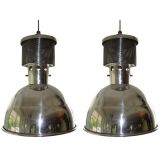 Pair of Very Large Industrial Hanging Lamps