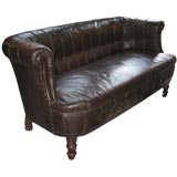 Antique French Leather Settee and Two Club Chairs