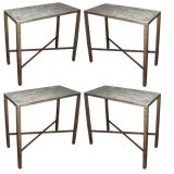 Four Fossil Slate Top Iron Tables