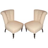 Pair of Button Back Slipper Chairs