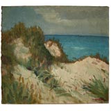Vintage Signed Danish Dune Seascape Oil on Canvas
