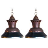 Antique Pair of French Copper Hanging Fixtures