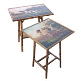Dog Painted Top Bamboo Side Tables