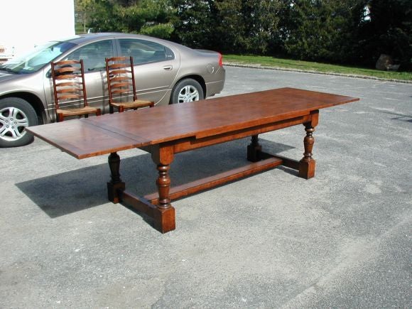 Contemporary Oak Dining Table with Leaves For Sale