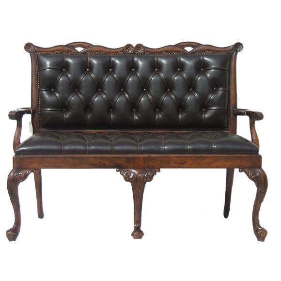 Leather Tufted Settee For Sale