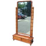 Antique Faux Bamboo Cheval Mirror with Drawers