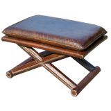 Leather Stool with Cross Stretcher