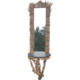 French Drift Wood Console Table and Mirror.