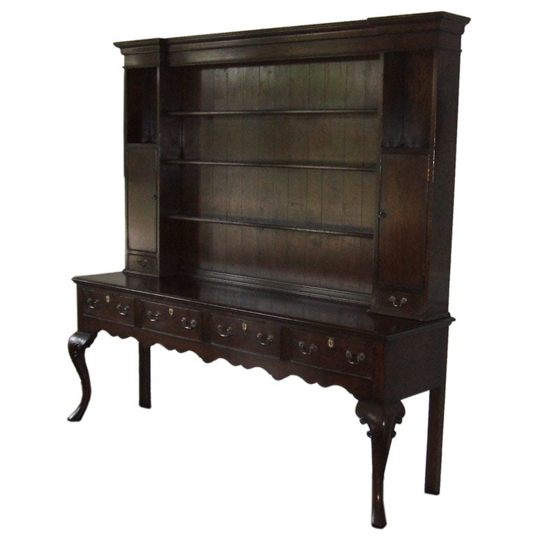 Oak Hutch with Queen Anne Legs For Sale