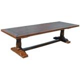 French Cherry Trestle Dining Table with Inlay