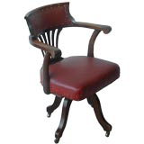 Antique Red Leather and Mahogany Swivel Desk Chair