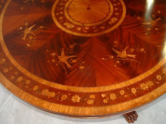 Mahogany Bird Inlay Pedestal Library Table