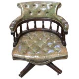 Tufted Green Leather Round Back Desk Chair