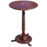 Round Mahogany Bobbin Pedestal Table with Ivory Inlay