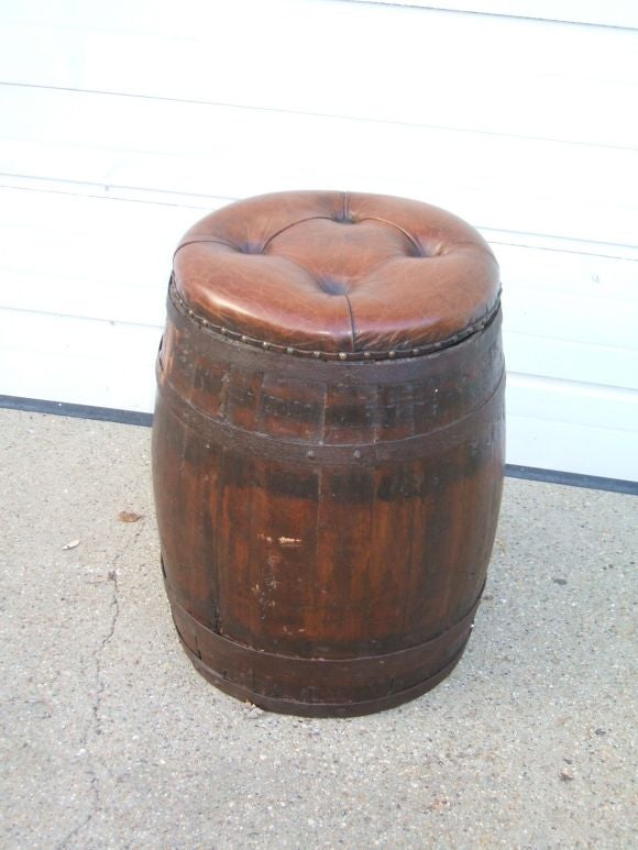 Leather Seat Wine Barrel Stool