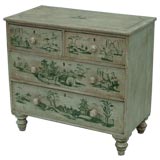 Antique Painted Toile Chest of Drawers