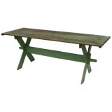 Antique Rustic Green Painted Plank Top Table