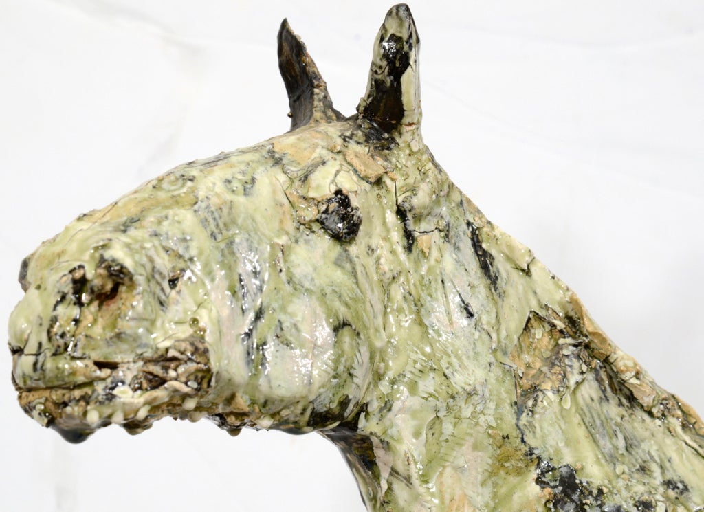 Hand Sculpted Ceramic Stubble Horse on Plinth Base