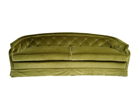 Curved Green Velvet Tufted Sofa