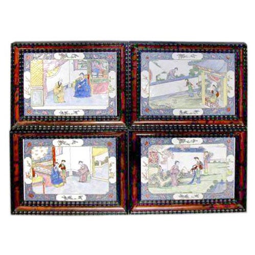 Set of Four 18th Century Canton Enamel Plaques For Sale