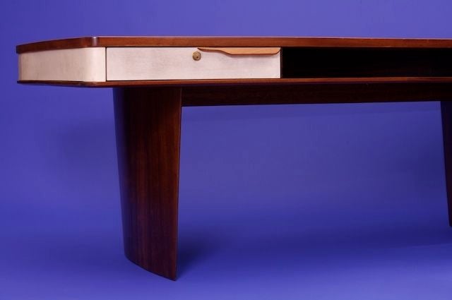 Mid-20th Century Large Mahogany and Parchment Modernist Desk For Sale