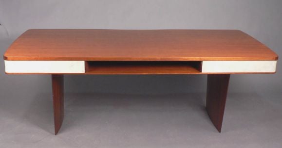 Large Mahogany and Parchment Modernist Desk In Excellent Condition For Sale In Long Island City, NY