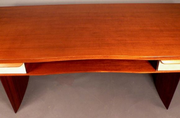 Italian Large Mahogany and Parchment Modernist Desk For Sale