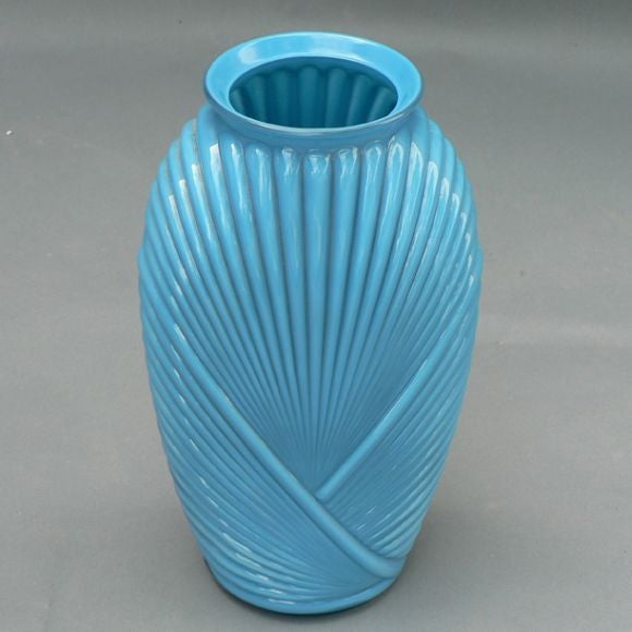Belgian Ribbed Art Deco Glass Vase For Sale