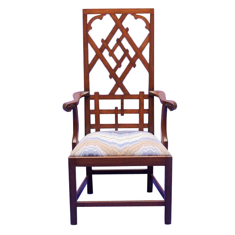 Chippendale Style Fretwork High Back Chair For Sale