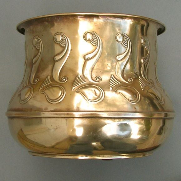 Dutch A large Art Deco period brass cache pot