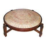 Ceramic and wood base large coffee table by Roger Capron