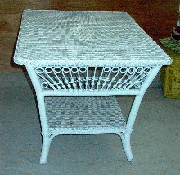 White Wicker Side Table
