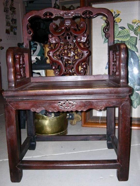 Pair of Very Old Chinese Emperor and Empress Chairs with original custom seals, excellently carved
