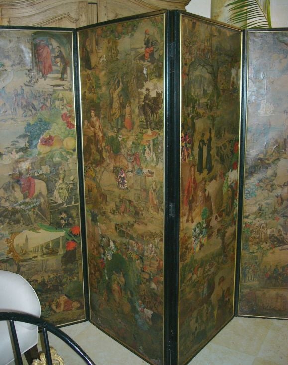 19th Century Large English Decoupage Screen
