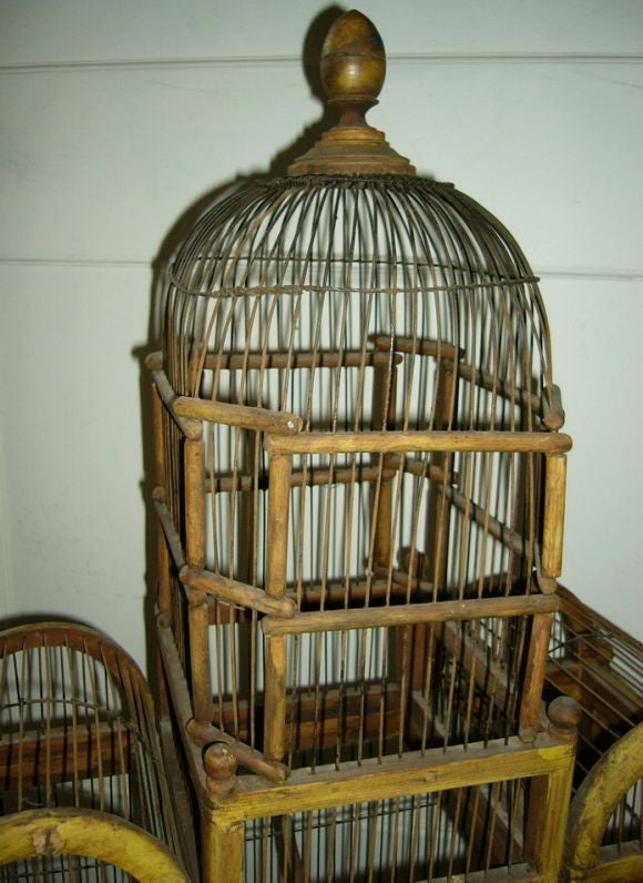 Tall Wood & Wire Decorative Birdcage<br />
Old Yellow Paint, Most Attractive
