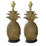 Pair of Wood Carved Pineapple Lamps