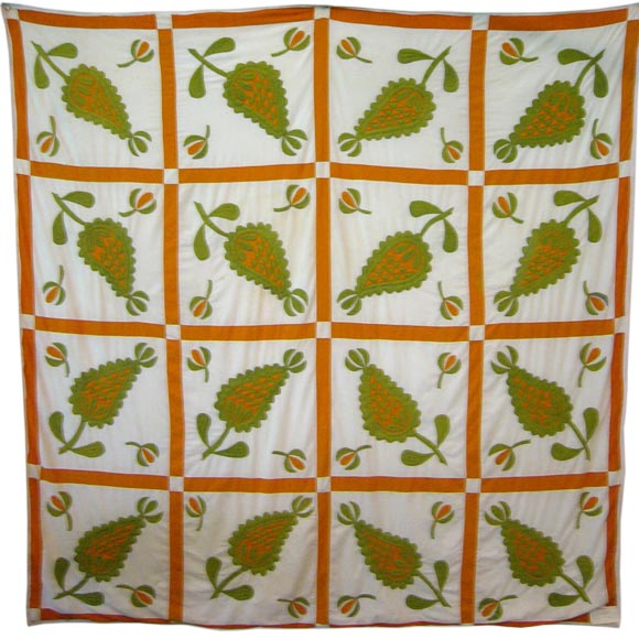 Antique Trapunto Pineapple Quilt For Sale at 1stDibs