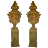 Handsome Pair of Terra Cotta Urns with plinths