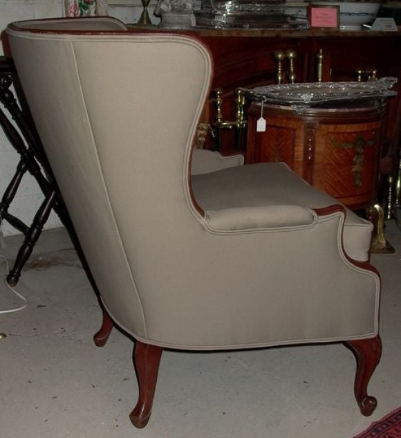 Curved Button Back Wing Chair In Excellent Condition In Wainscott, NY