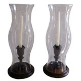 Pair of Wood Candle Sticks with Hurricanes