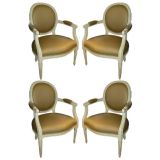 Vintage Set of Four Decorative French Upholstered Arm Chairs