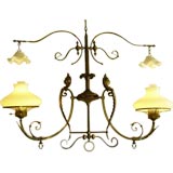 Large Brass Billiard Style Antique Chandelier