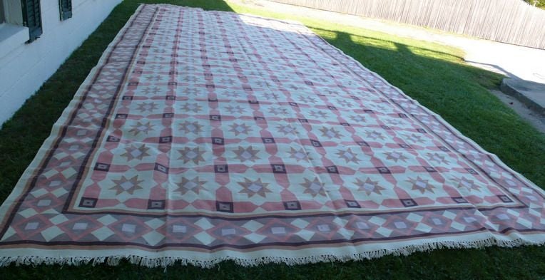 Very Large Beautiful Dhurrie Rug, Soft Muted Tones, Very Good Condition