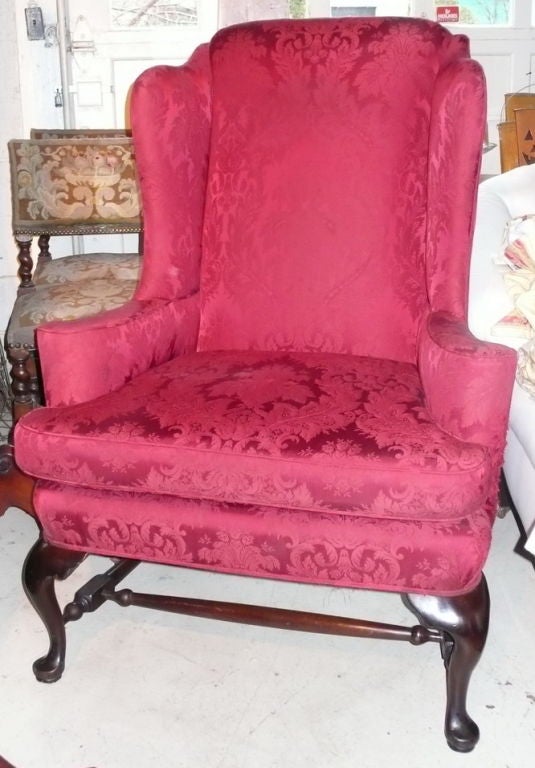 Bold Red Damask Wing Chair